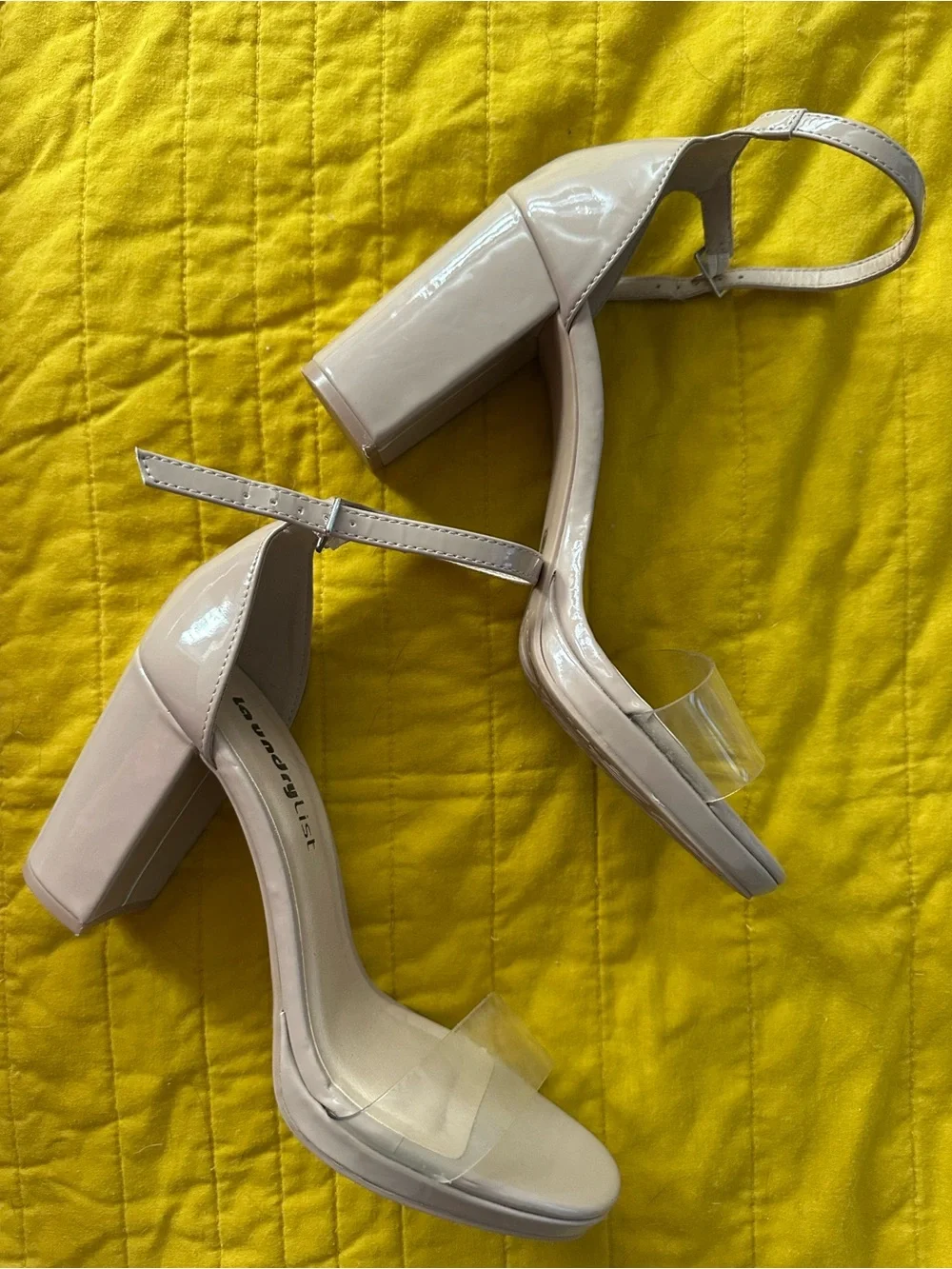 Nude Block Heel Sandals with Clear Strap